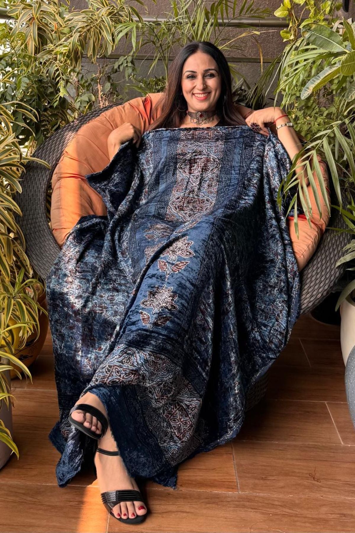 Ajrakh art on velvet (kurta only)